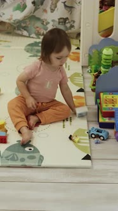 Adorable Child Playing with Toys at Home