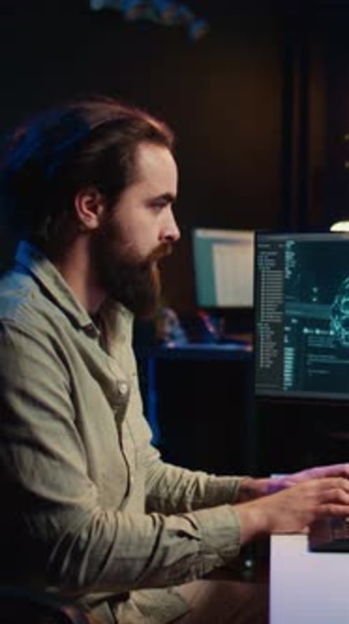 Vertical Video Man Staggered By AI Gaining Consciousness Becoming Android and Waving Hand