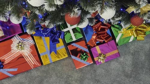 Christmas Tree with Presents Around View From the Top