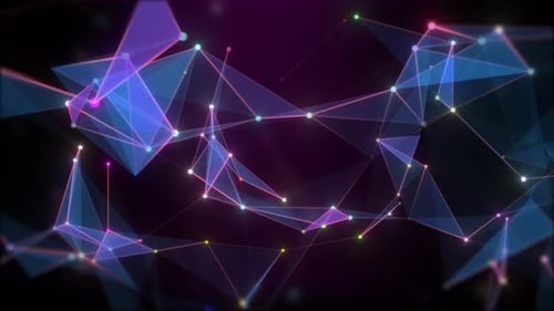 Digital Technology Network Background. Abstract Plexus Dot Moving On Black Bg, Polygonal Network