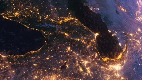 Planet Earth At Night. Caucasus. View From Space Orbit. Night Globe