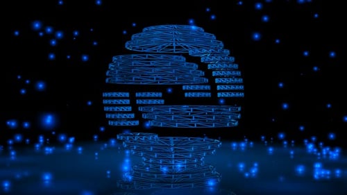 Background with Falling Blue Particles, 3D Render, Wireframe of Shape, Exclusive, Reflection