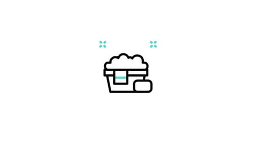 Animated Line Icon of Laundry Basket with Soap and Bubbles