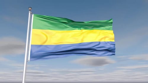Waving Gabon Flag Realistic 3D Animation