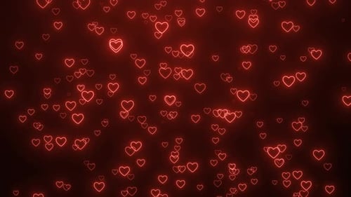 Animated Neon Red Hearts Falling Background Loop
