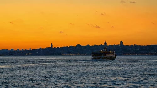 Istanbul Sunset With Galata Tower And Blue Sea