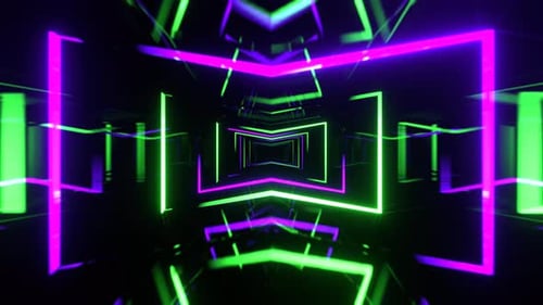 Green And Purple Neon Corridor With Glowing Frames Background Vj Loop I 4K