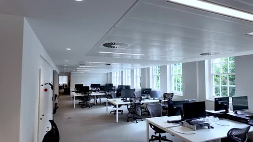 Spacious Open Plan Empty Office with Modern Workstations