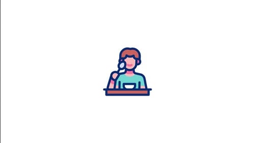 Animated Flat Design Icon of a Person Eating Food