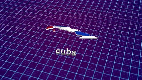 3D Animated Map of Cuba with Flag on Futuristic Grid Background