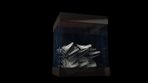 Dollars Falling and Accumulating in Transparent Box