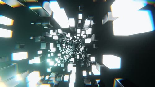 Boucle VJ avec fond de tunnel de science-fiction au néon blanc éclatant l 4K
