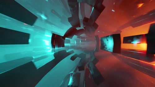 Bright Glowing Neon Lights Along Endless Tunnel Loop Animation 3d