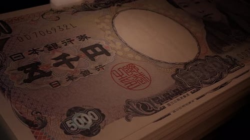 Billetes de 5000 yenes japoneses. Papel moneda. Efectivo YENES.
