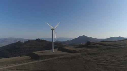 Wind Power Technology Aerial Drone View on Wind Power. Row of Modern
