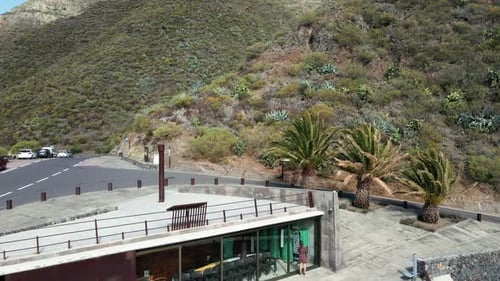 Revealing Drone Shot of Visiting Center on Top of Mountain in Tenerife, Spain