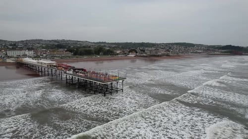 Paigton pier Devon UK drone aerial view