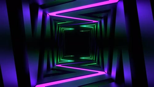 Purple And Turquoise Neon Curve Lines Corridor Background Vj Loop In 4K