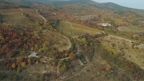 Captivating Aerial View of a Serene Autumn Landscape with a Beautiful Winding River