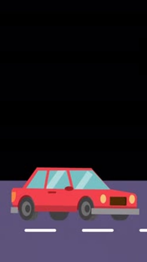 Red Car Driving On Road Near Beach In Summer On Alpha Channel Vertical