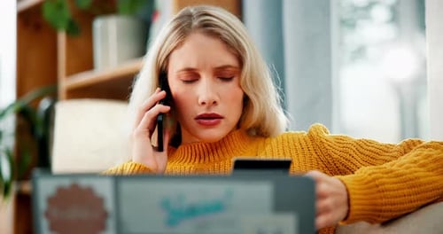 Woman on Phone with Laptop and Credit Card