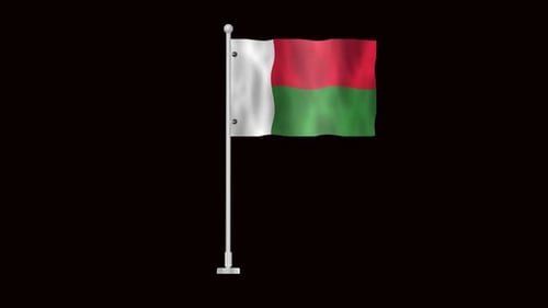 Animated Madagascar Flag Waving on Pole