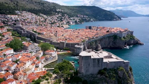 The aerial view of Dubrovnik, a city in southern Croatia fronting the Adriatic Sea, Europe. Old city