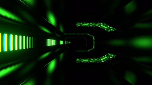 Green And Yellow Alien Neon Tech Cyber Tunnel Background VJ Loop In 4K