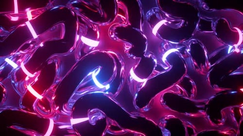 Dynamic chrome curves flowing with vibrant neon highlights