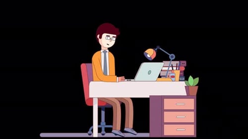 Man Working In Office With Laptop Alpha Channel 4K