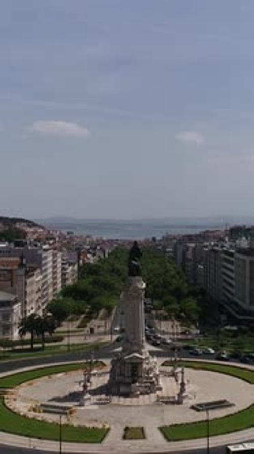 Vertical Video of Marques de Pombal Square, Lisbon, Portugal