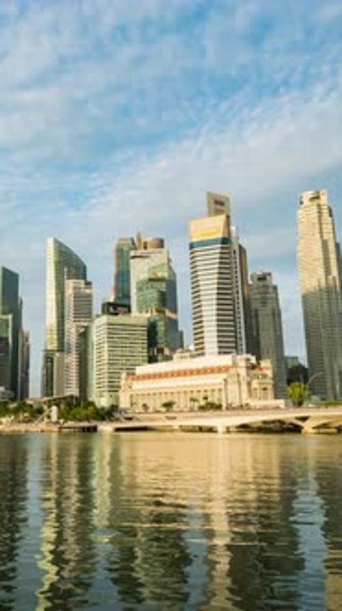 Singapore Central Business District transform from dawn to sunrise time lapse video.