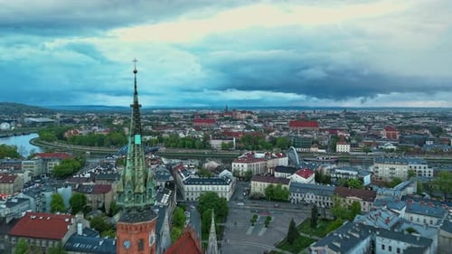 Aerial Hyperlapse of Podgorze District in Krakow with View of Royal Wawel Castle