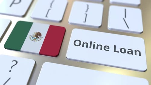 Online Loan Text and Flag of Mexico on the Keyboard