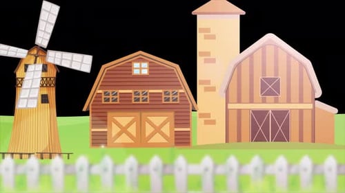 Farm in a Beautiful Village Alpha Channel 4K