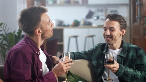Couple Talking and Drinking Wine in Home