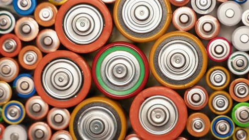 Old Used Batteries Type AA AAA D Rotate in a Circle