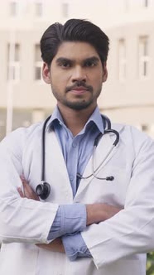 Young Adult Doctor with Stethoscope in Urban Setting