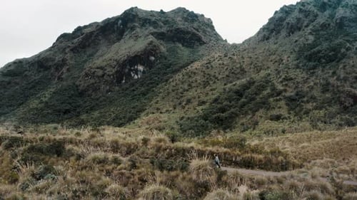 Hikers Walking In The Trail With Scenic Landscape Of Cayambe Coca Ecological Reserve In Napo, Ecuado