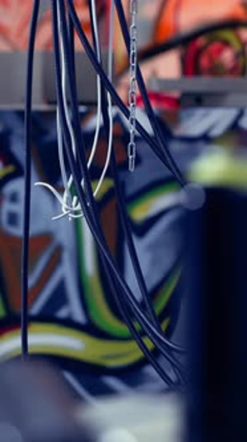 Vertical Video Close Up Shot of Hanging Electric Cables in Ghetto Abandoned Building