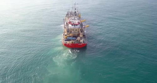 Aerial footage over Sand dredging ship in Mediterranean Sea