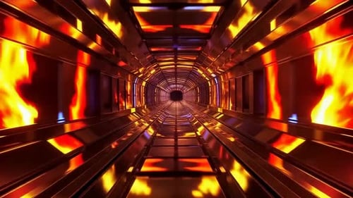 Futuristic SciFi Metal Tunnel with Glowing Fire Lights