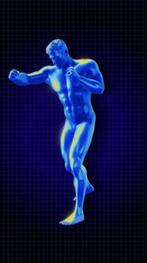 Futuristic Holographic Boxing Man Punching Animation