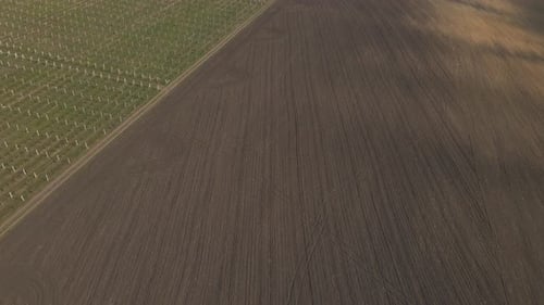 Flight Over Agricultural Arable Land Fields Aerial View