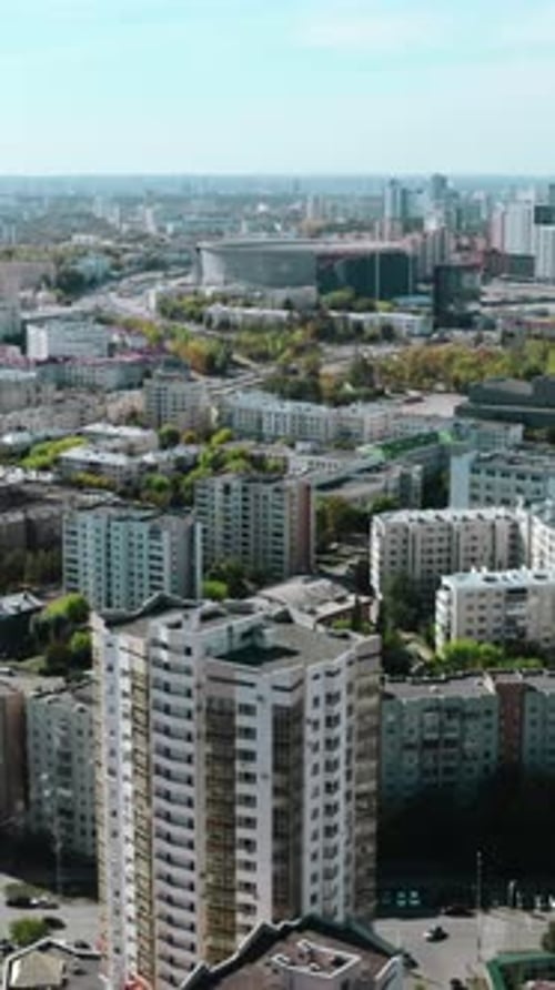 Drone View of the Daytime Landscape Stock Footage Tall Buildings Standing Close to Each Other Next