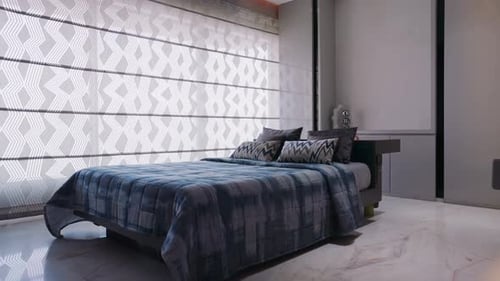 Clean Bedroom with Blue Bedding Interior