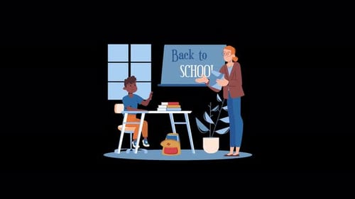 Teacher and student in a classroom setting ready for school