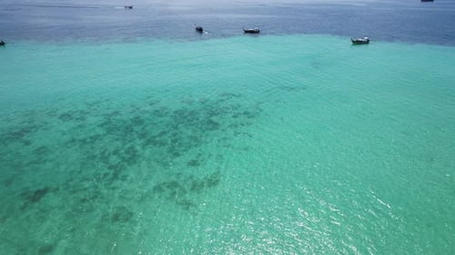 Tourism long-tailed boats float on the clear sea water