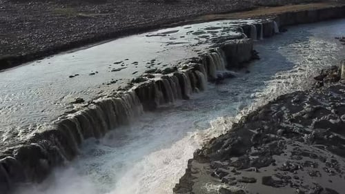 Selfoss Iceland Cascading Waterfalls on Rugged Lava Terrain