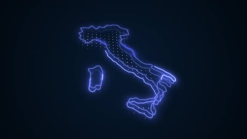 Futuristic Neon Glowing Italy Map Digital Animation